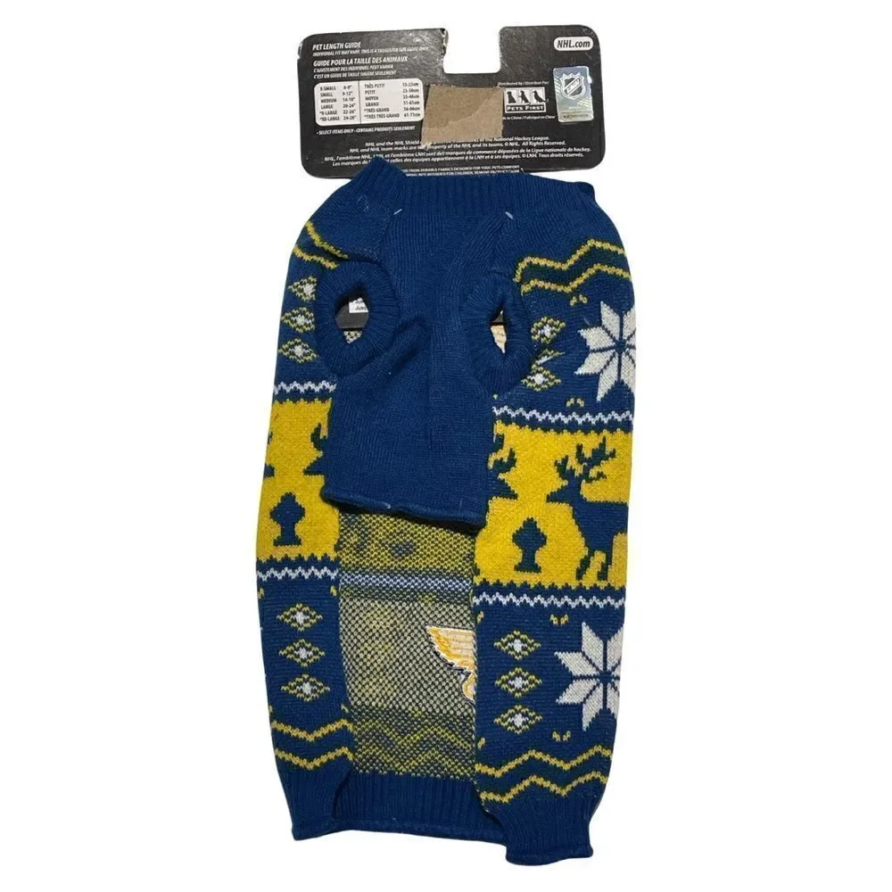 NHL Officially Licensed St Louis Blues Hockey Knit Holiday Dog Sweater Small NWT